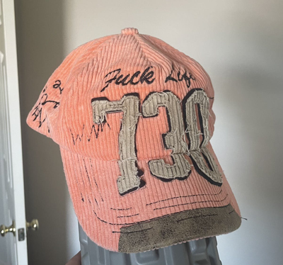 Pre-owned Asspizza Sample 1/1 Austin's Personal  730 Fuck Life Hat In Peach Orange