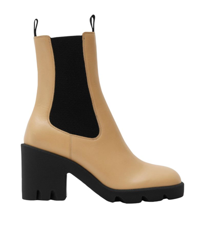 Burberry Leather Stride Boots 85 In Beige