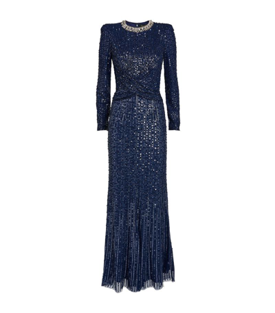 Jenny Packham Embellished Macelline Gown In Navy