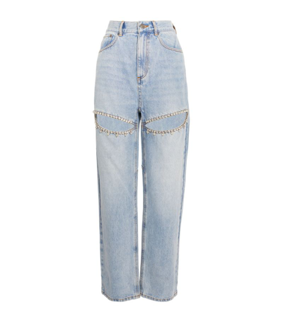 Area Nyc Embellished Cut-out Straight Jeans In Blue