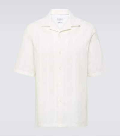 Brunello Cucinelli Striped Cotton Panama Shirt In White