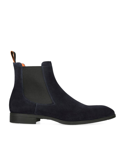 Santoni Simon Suede Chelsea Boots In Navy