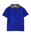 Burberry Kids' Light Blue Polo Shirt For Boy With Vintage Check On The Collar In Knight