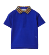 Burberry Light Blue Polo Shirt For Boy With Vintage Check On The Collar In Knight