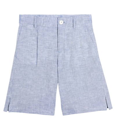 Dolce & Gabbana Kids' Logo-patch Linen Bermuda Shorts In Blue