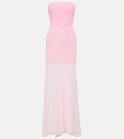 David Koma Tulle-trimmed Ruched Bustier Gown In Pink