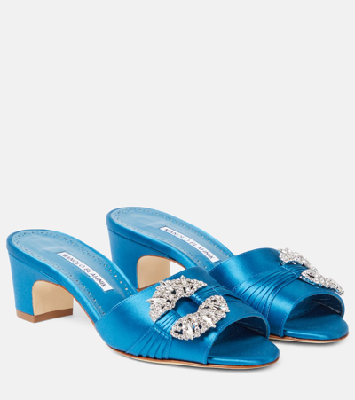 Manolo Blahnik Prinap 50 Embellished Satin Mules In Blue