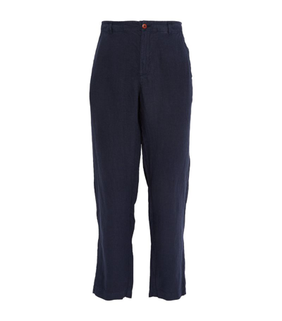 Love Brand & Co. Linen Randall Straight Trousers In Navy