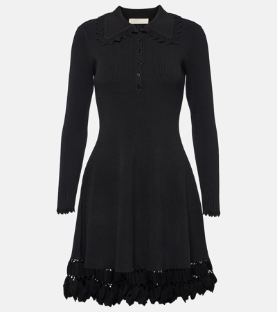 ULLA JOHNSON CYBIL RUFFLED RIBBED-KNIT MINIDRESS