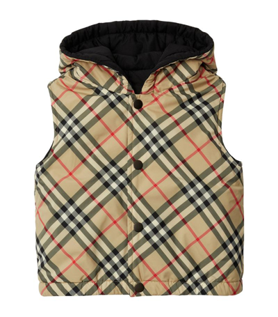 Burberry Kids Reversible Hooded Gilet (6-24 Months) In Archive Beige Ip Chk