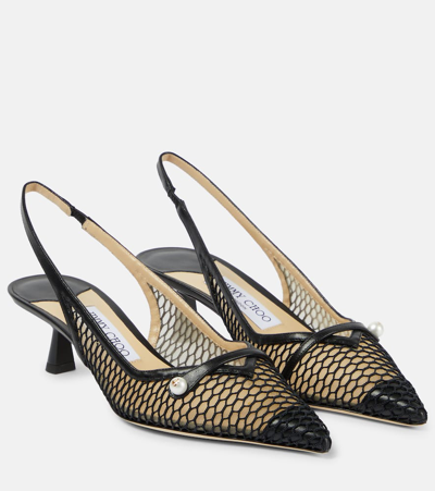 Jimmy Choo Amita Leather-trimmed Slingback Pumps In Black