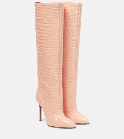 Paris Texas 105 Croc-effect Leather Knee-high Boots In Pink