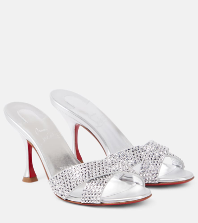 Christian Louboutin Mariza Is Back Strass Red Sole Crisscross Sandals In Version Silver