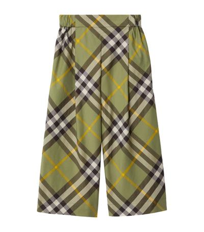 Burberry Kids Cotton Check Wide-leg Trousers (3-14 Years) In Green