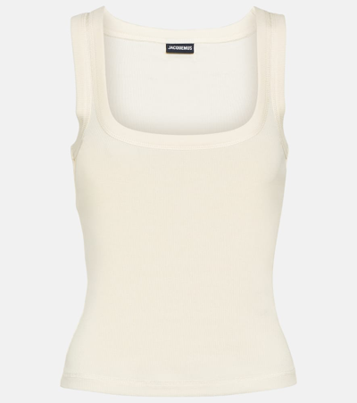 Jacquemus Le Débardeur Logo Embroidered Grosgrain Tank Top In White