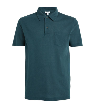 Sunspel Supima Cotton Mesh Riviera Polo Shirt In Blue