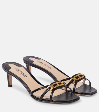 Tom Ford Whitney Printed Leather Mules In Black
