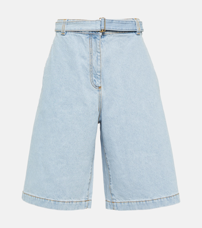 Etro Logo-embroidered Denim Bermuda Shorts In Blue