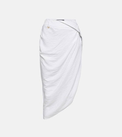 Jacquemus La Jupe Saudade Draped Midi Skirt In White