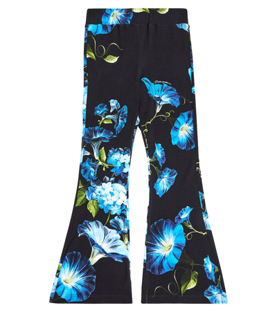 Dolce & Gabbana Kids' Printed Viscose Flared Pants In Schwarz