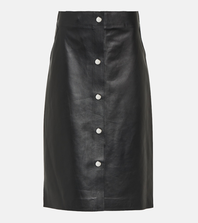 Victoria Beckham Press-stud Leather Midi Skirt In Black