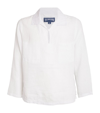 Vilebrequin Linen V-neck Shirt In White