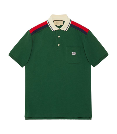 Gucci Cotton Polo With Interlocking G In Green