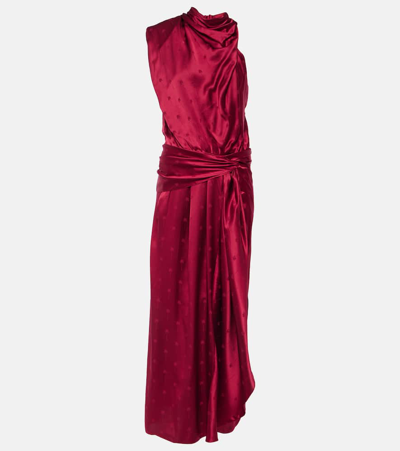 Johanna Ortiz Asymmetric Silk Jacquard Midi Dress In Red