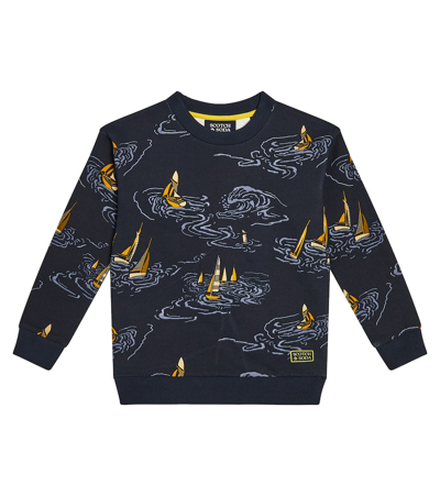 Scotch & Soda Kids' Printed Cotton Sweatshirt In Blue