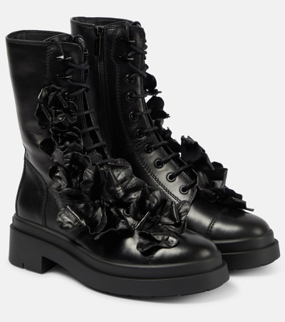 Jimmy Choo Nari Flowers Leather Combat Boots In Black