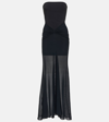 DAVID KOMA TULLE-TRIMMED RUCHED BUSTIER GOWN