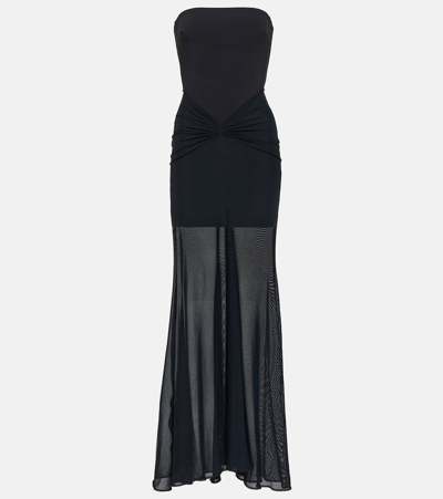 David Koma Strapless Illusion Gown In Black