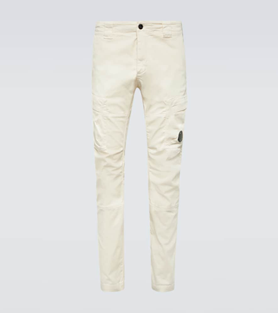 C.p. Company White Cargo Pants With Lens Motif On The Leg In Cotton Man In Grey