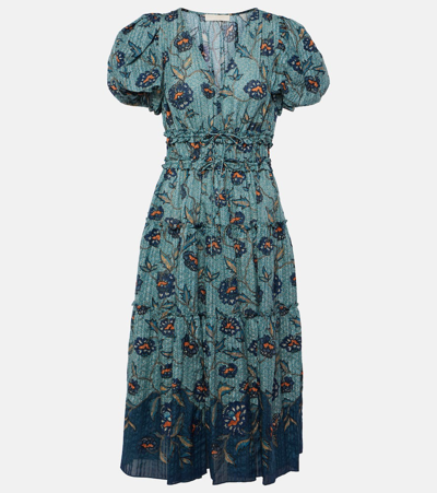 Ulla Johnson Eloisa Puff-sleeve Cotton-blend Midi Dress In Multicolor