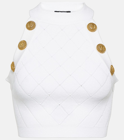 Balmain Sleeveless Viscose Knit Crop Top In White