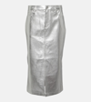 Staud Oaklyn Metallic Denim-style Midi Skirt In Silver