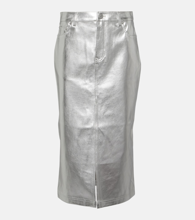 Staud Silver Oaklyn Faux-leather Midi Skirt