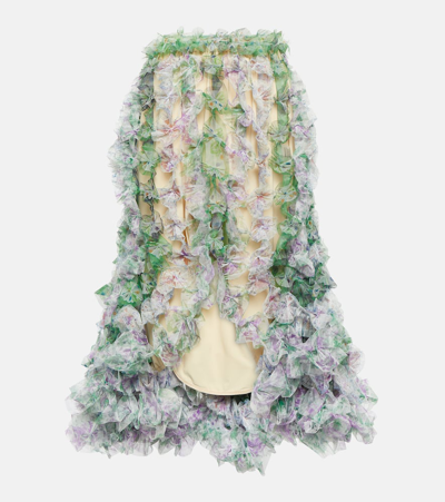 Susan Fang Asymmetric Tulle Midi Skirt In Multicoloured