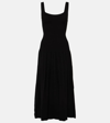 Staud Ellison Pleated Ribbed-knit Midi Dress In Black