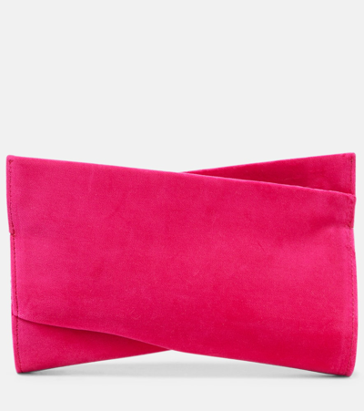 Christian Louboutin Loubitwist Small Cotton Velvet Clutch In Pink