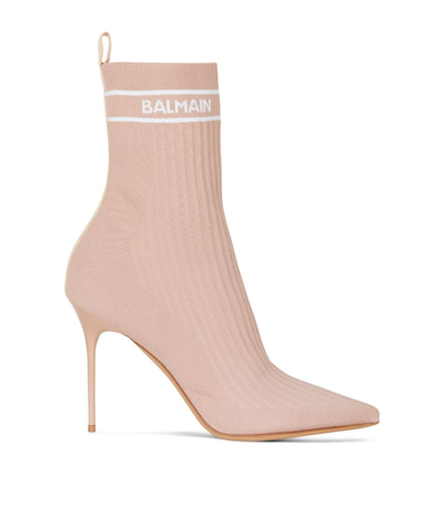 Balmain Skye 95mm Knitted Ankle Boots In Nude