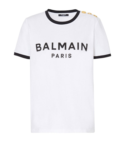 Balmain Button-detail Logo T-shirt In White