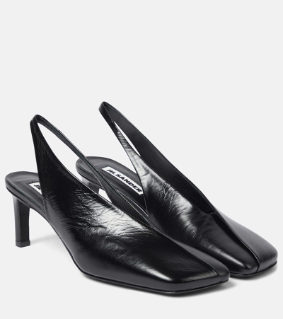 Jil Sander Black Leather Slingback Heels