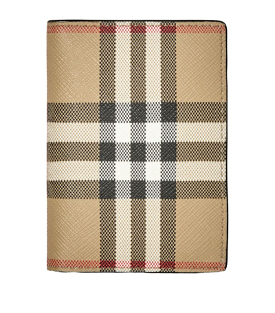 Burberry Leather Vintage Check Bifold Card Holder In Beige