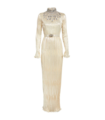Andrew Gn Pleated Embellished Gown In Metallic
