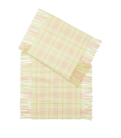 Burberry Cashmere Fringed Check Scarf In Yellow