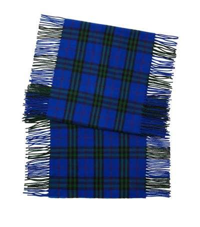 Burberry Cashmere Fringed Check Scarf In Blue