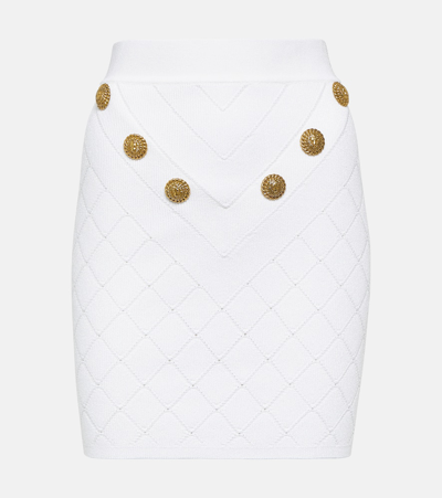 Balmain Button-embellishment Knitted Miniskirt In White