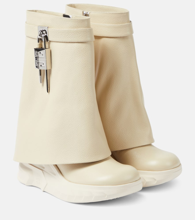 Givenchy Women's Shark Lock Biker Ankle Boots In Grained Leather In Beige