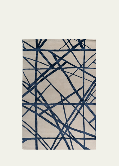 The Rug Company X Kelly Wearstler Channels Indigo Hand-knotted Rug, 6' X 9' In Beige, Blue